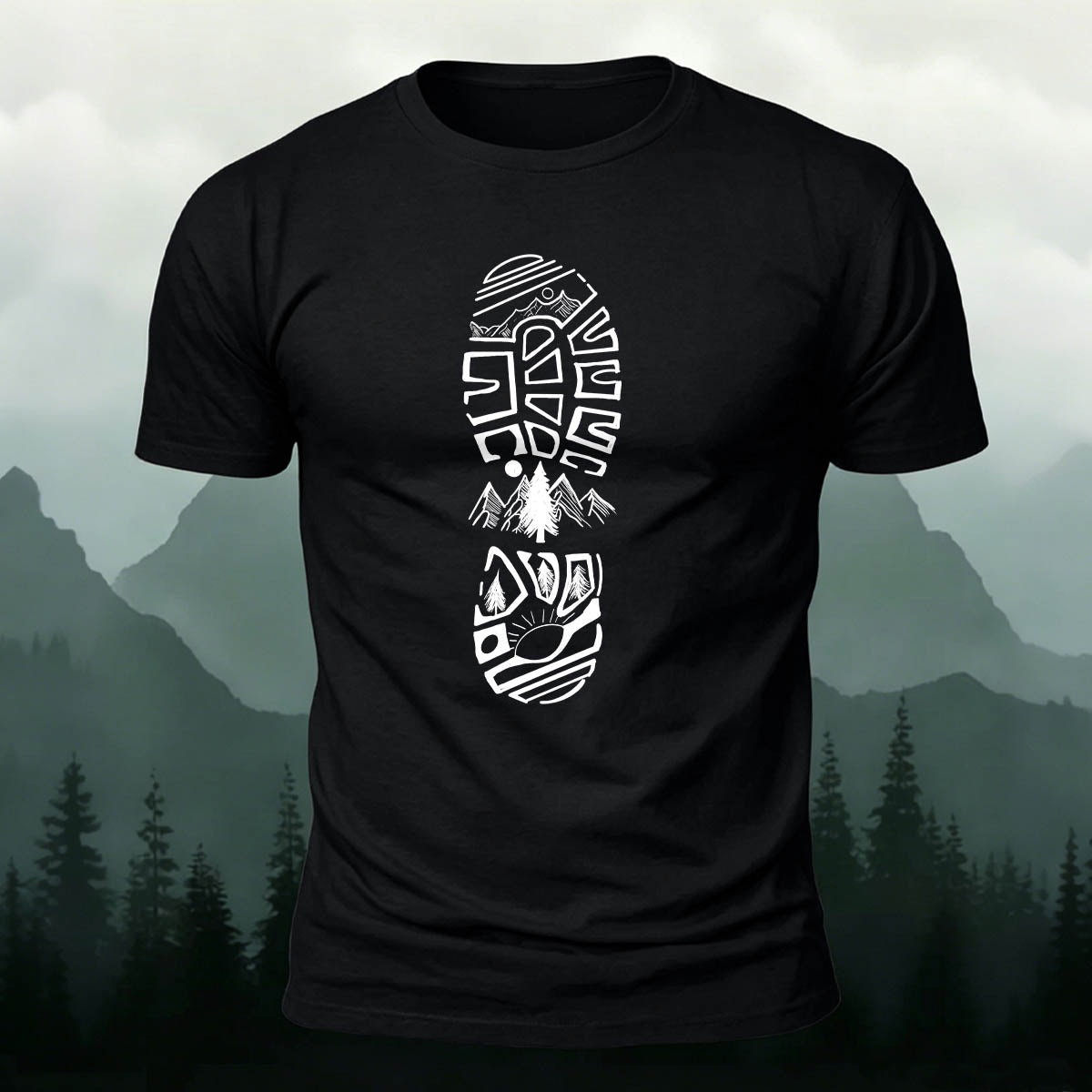 Adventure Snow Footprints Casual Cotton T-Shirt