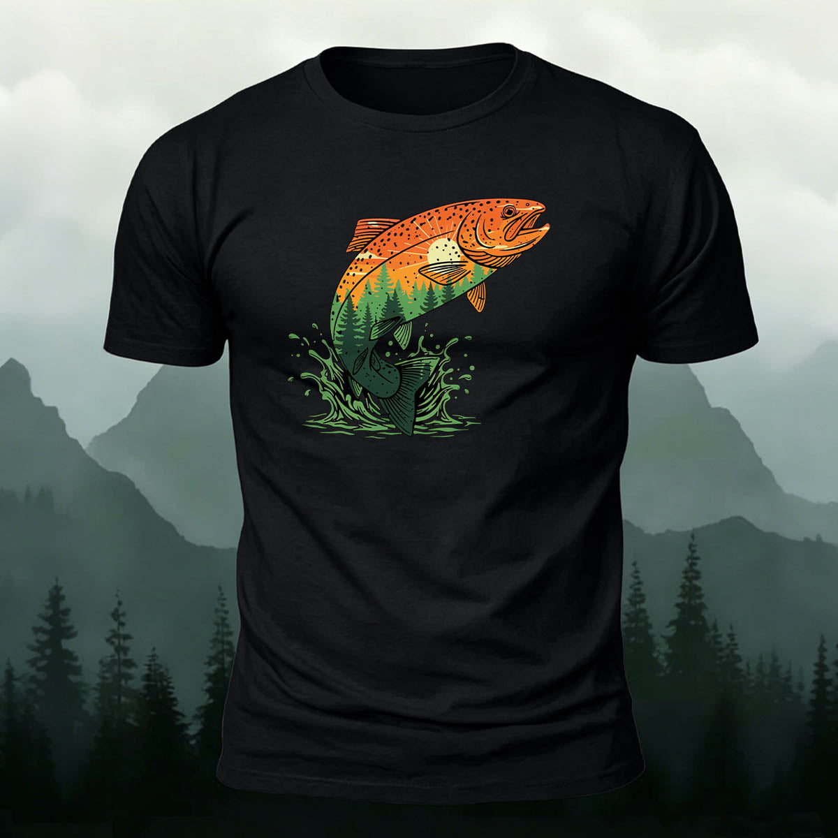 Trout Natural Print Casual Skin-Friendly T-Shirt