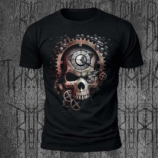 Skull Mechanical Dark Casual Comfortable Tee Black