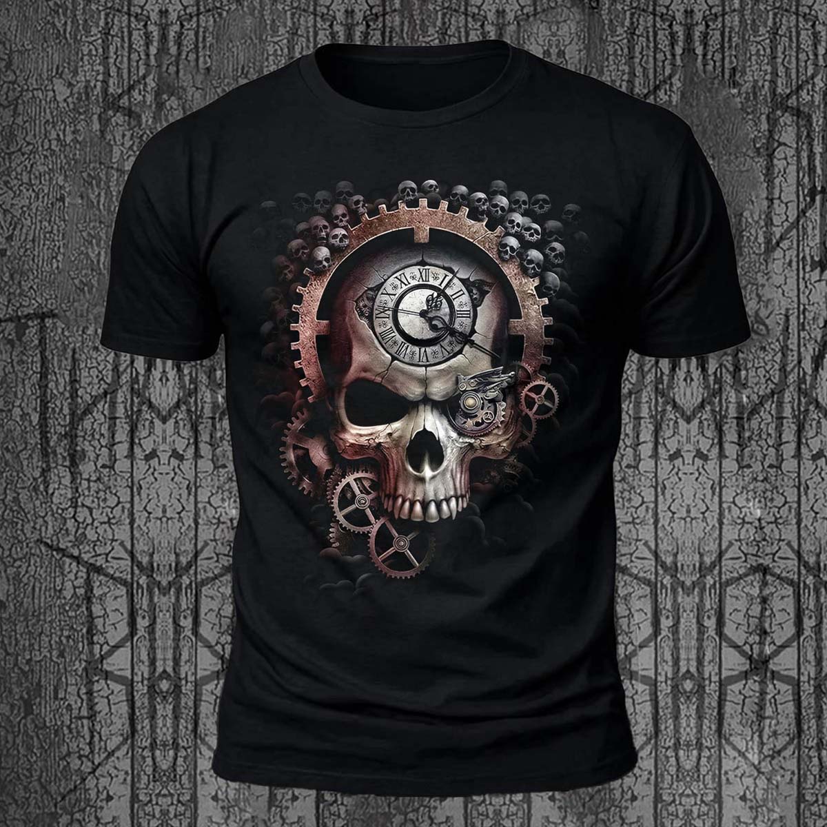 Skull Mechanical Dark Casual Comfortable Tee Black