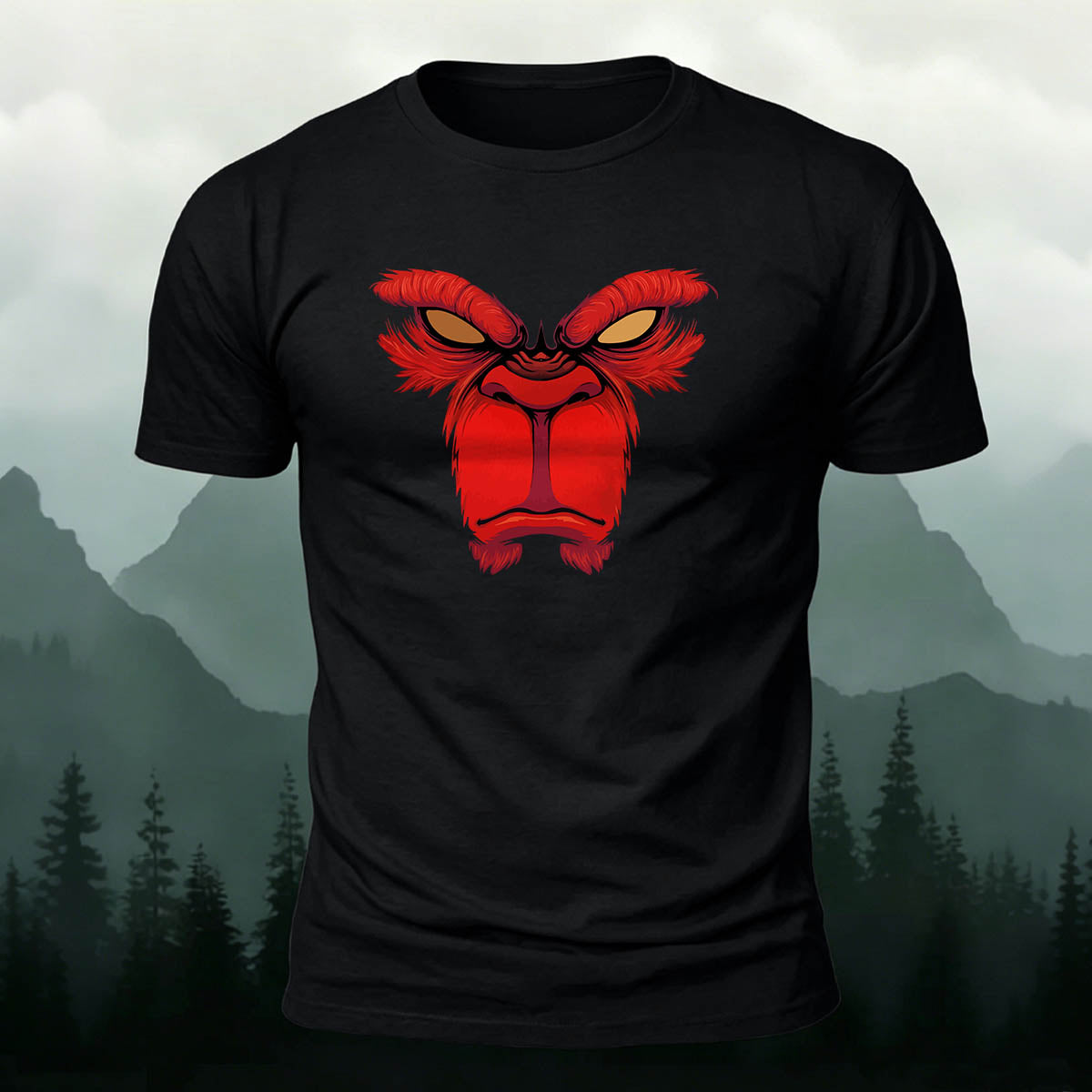 Red Angry Monkey Print 100% Cotton Crew Neck T-Shirt
