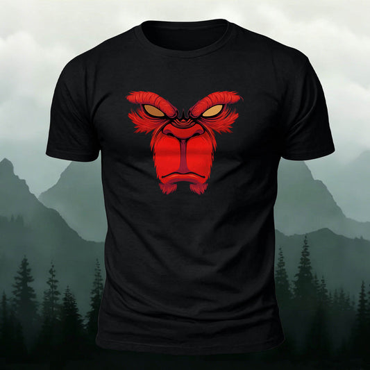 Red Angry Monkey Print 100% Cotton Crew Neck T-Shirt