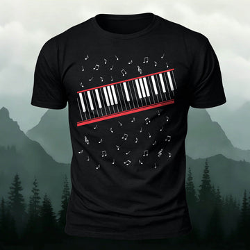 Pure Cotton Piano Keys Music Note Graphic T-Shirt