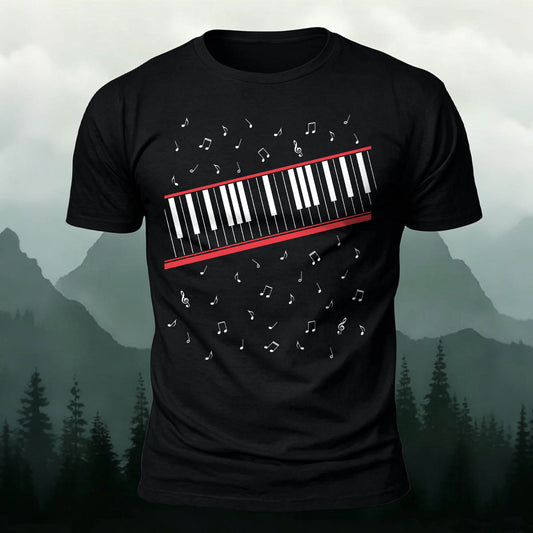 Pure Cotton Piano Keys Music Note Graphic T-Shirt