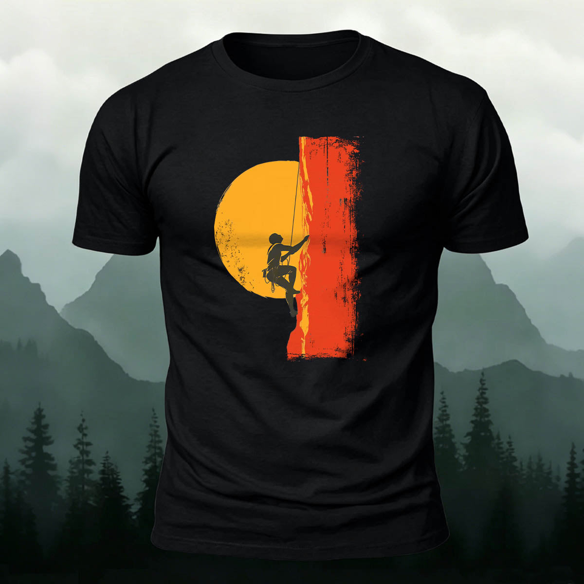 Red Sun Adventure Mountain Print Cotton T-Shirt