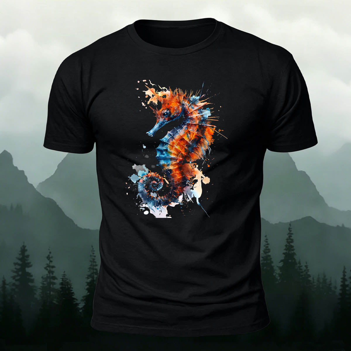 Seahorse Painted Retro Casual 100% Cotton Tee