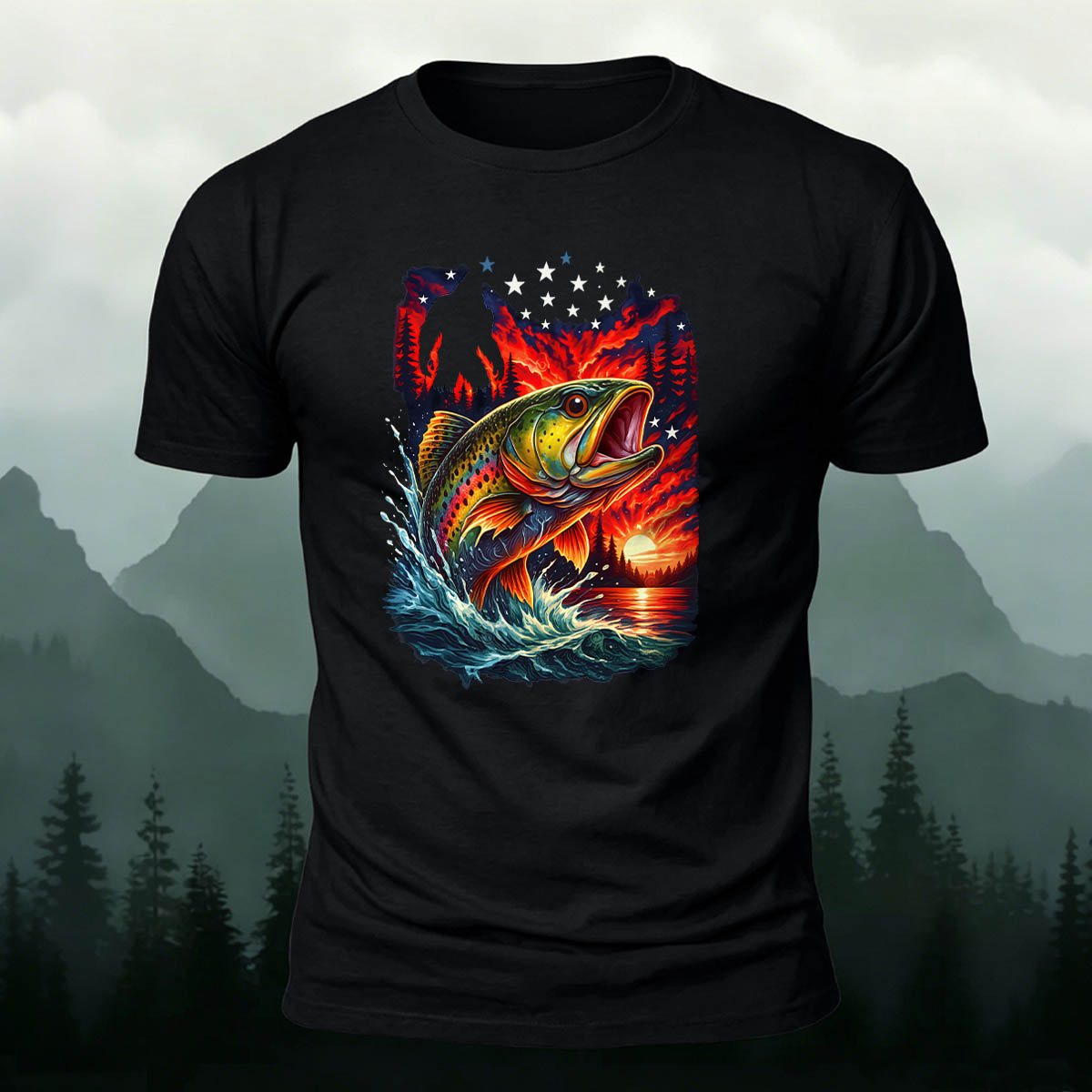 Trout Dusk Print Casual 100% Cotton T-Shirt