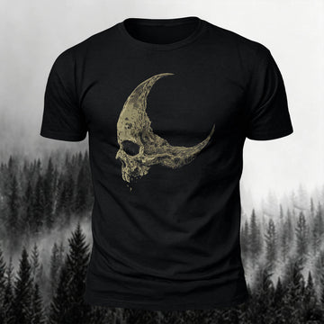 Cotton Skull Art Print Casual Round-Neck T-Shirt