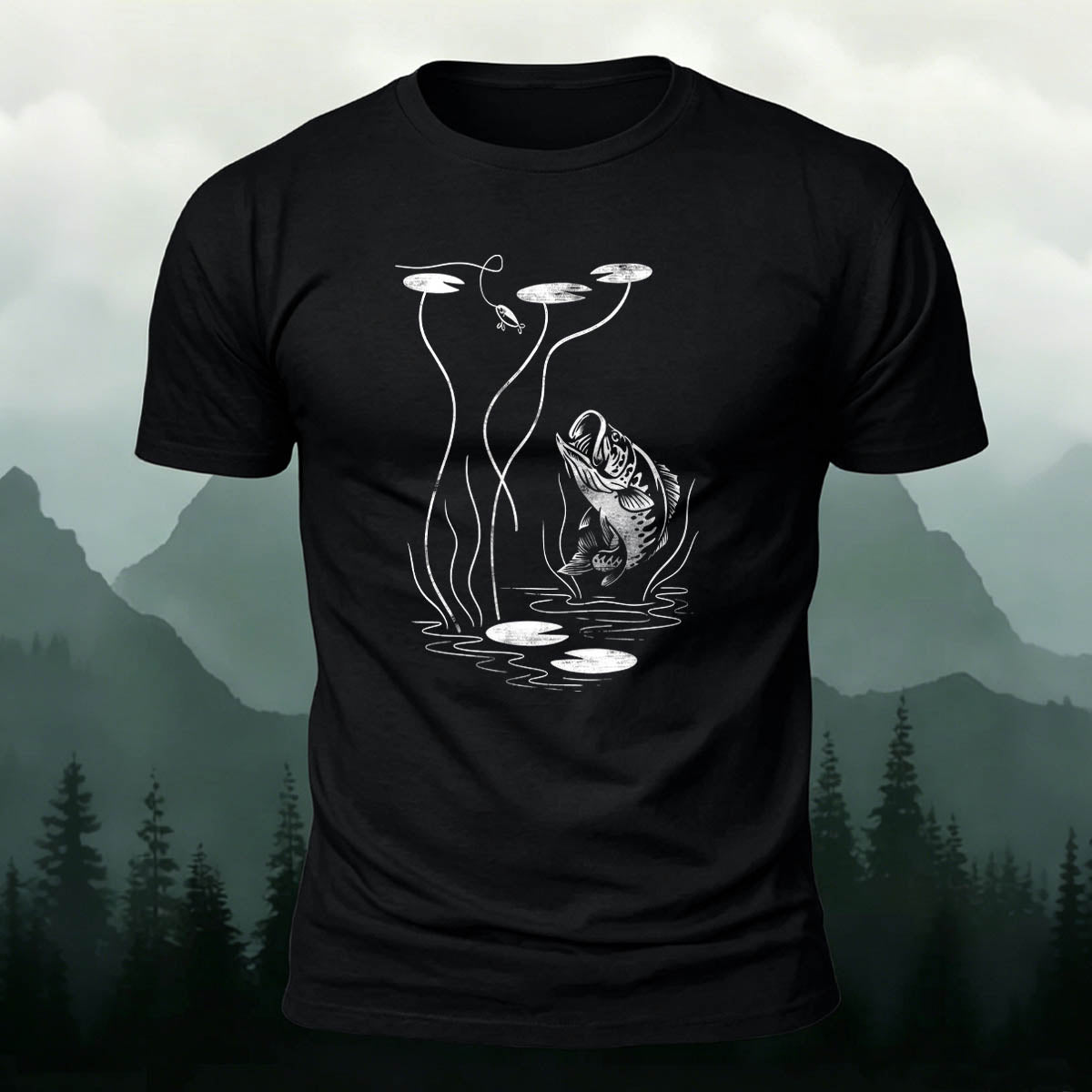 Fishing Print Natural Casual 100% Cotton T-Shirt
