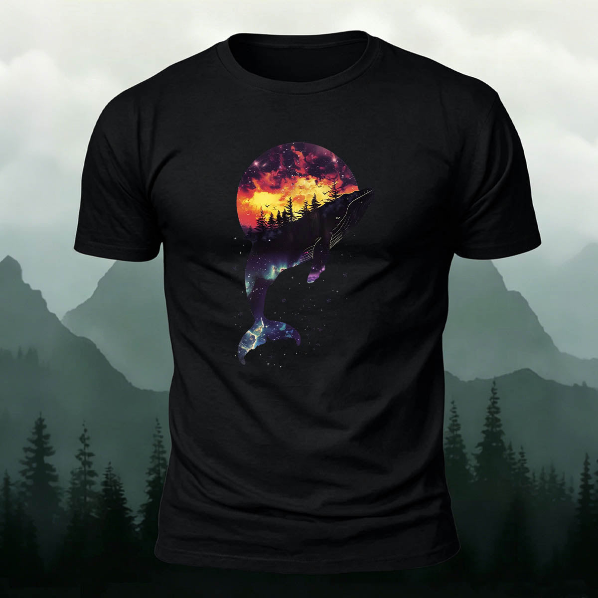 Whale Outdoor Scenic Print Casual Breathable T-Shirt