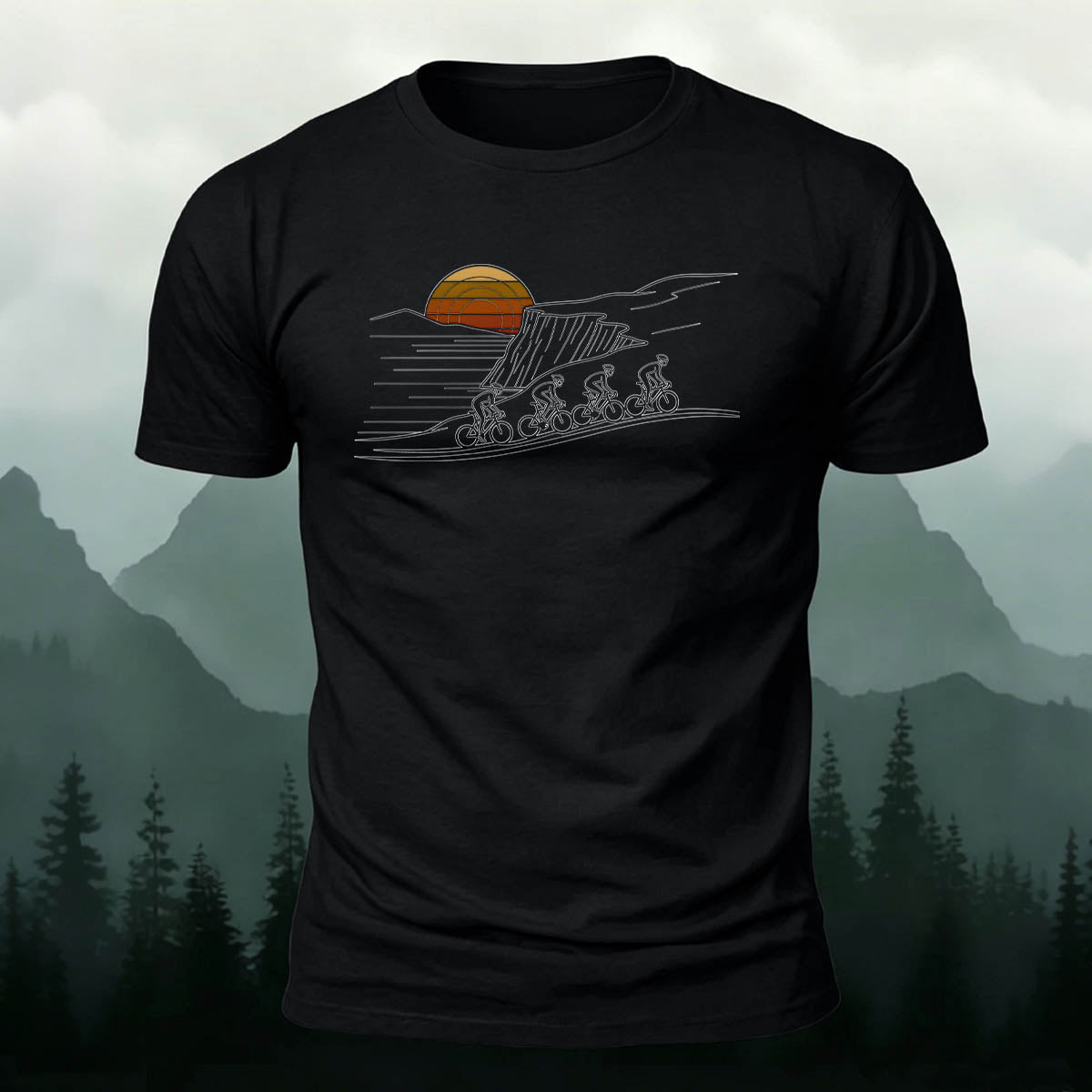 Premium Cotton Mountain Biking Illustration Casual Tee