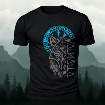 100% Cotton Viking Rune Wolf Graphic Trendy T-Shirt