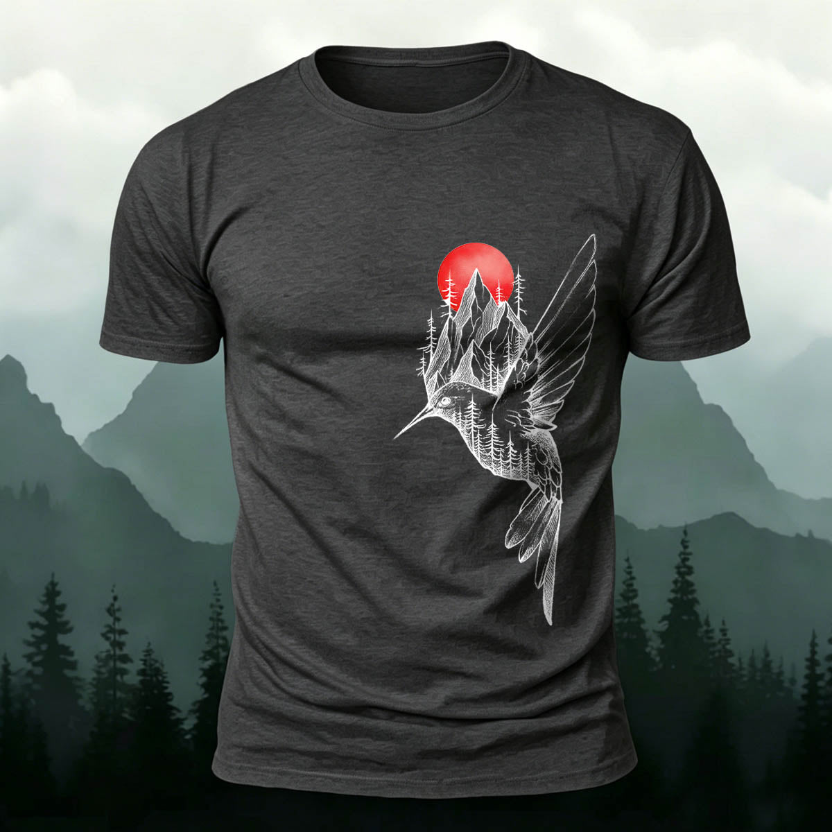 Bird Forest Print Casual Premium Cotton T-Shirt