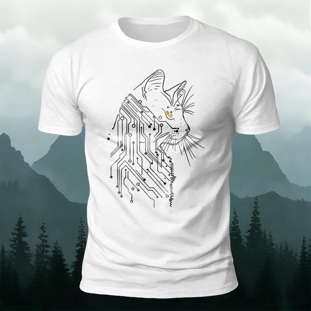 Futuristic Kitten Art Print Casual Cotton T-Shirt