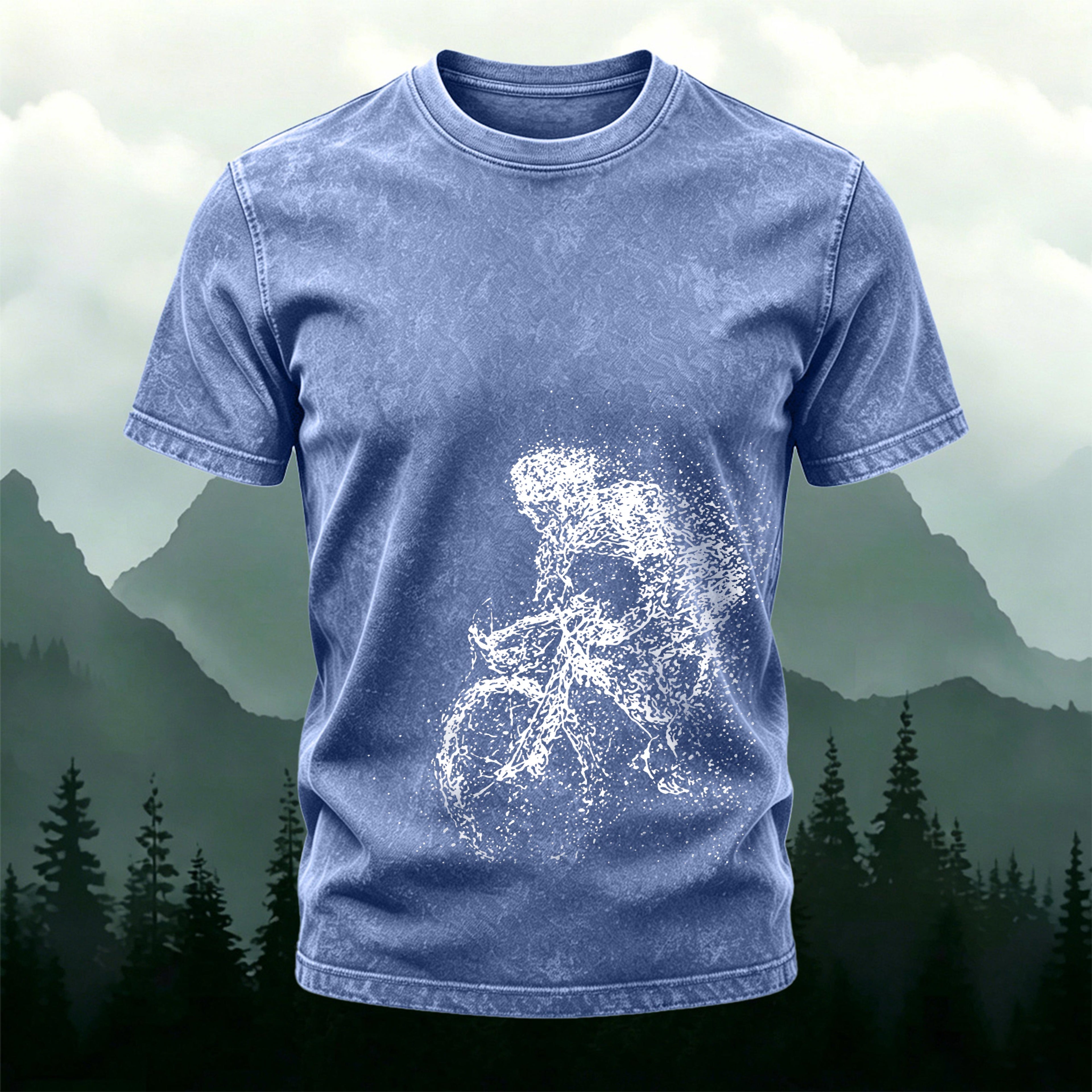 Cyclist Print Casual Washed Cotton T-Shirt