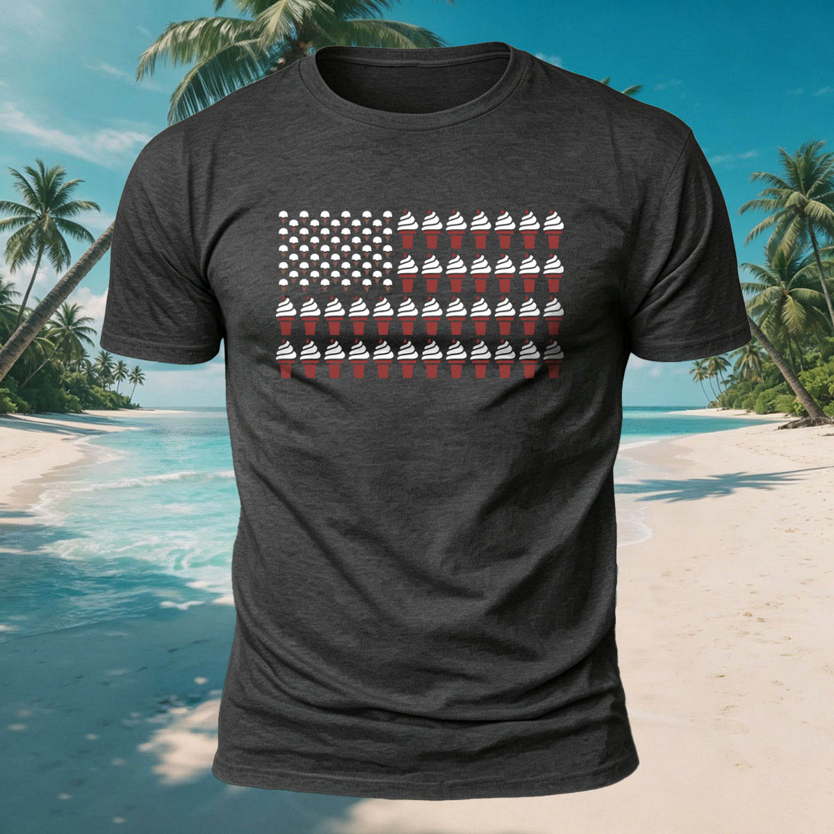 Ice Cream Flag Print Versatile Breathable Cotton T-Shirt