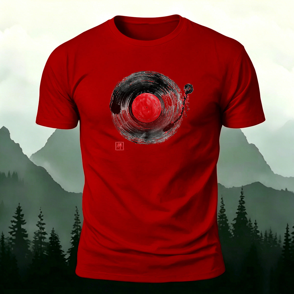 Minimalist Music Player Print Soft-touch Feel T-shirt Red