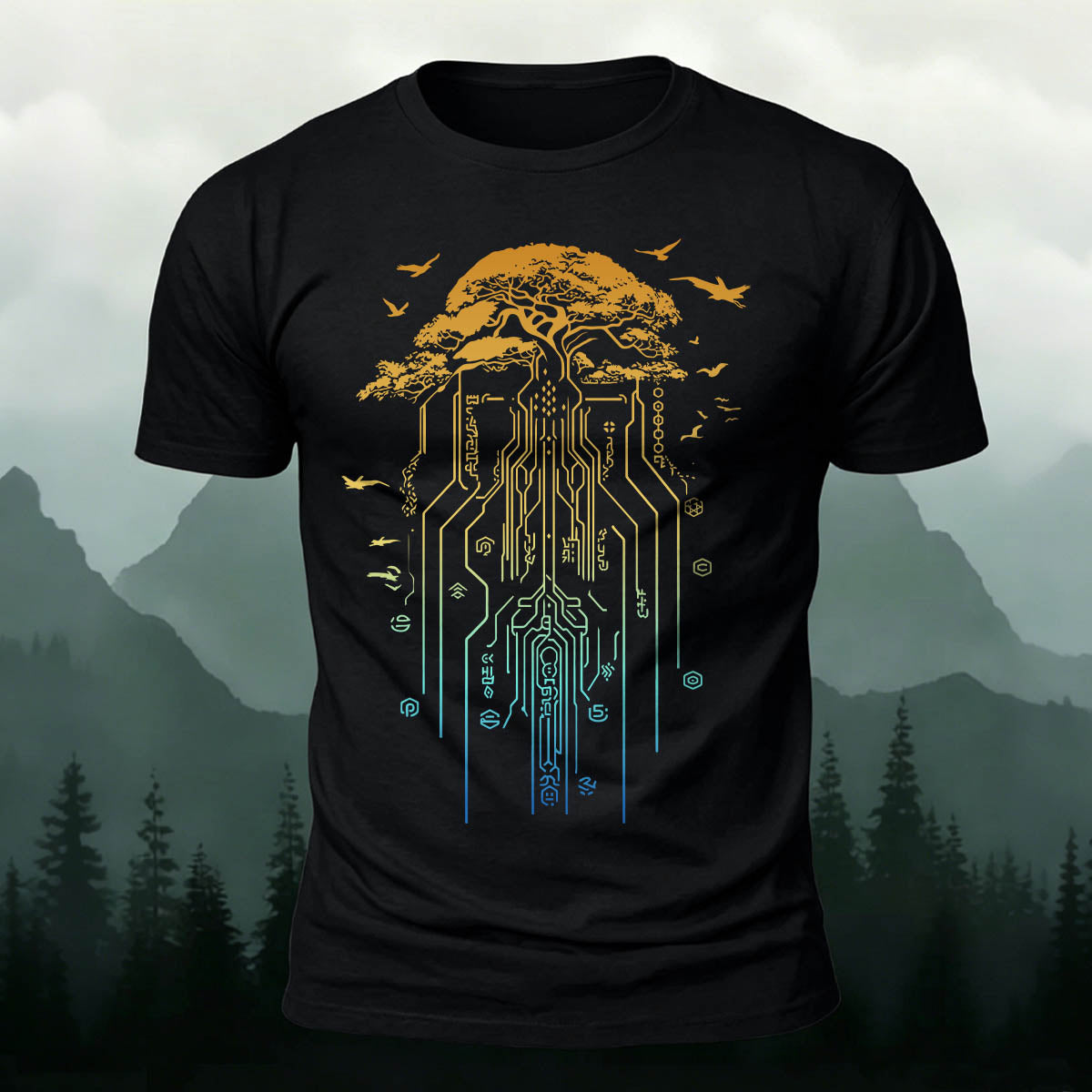Line Tree Root Casual Skin-Friendly T-Shirt