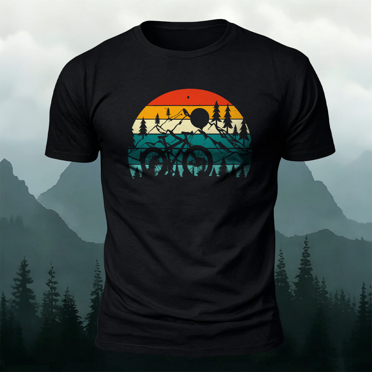 Mountain Biking in the Woods - Illustrated Cotton T-Shirt