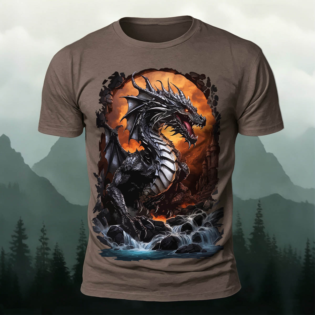 Rampaging Dinosaur Printed Casual Crew Neck T-Shirt