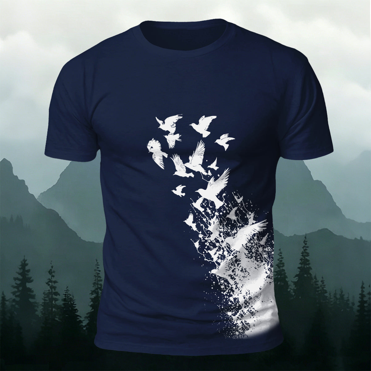 Flying Birds Print Casual 100% Cotton T-Shirt