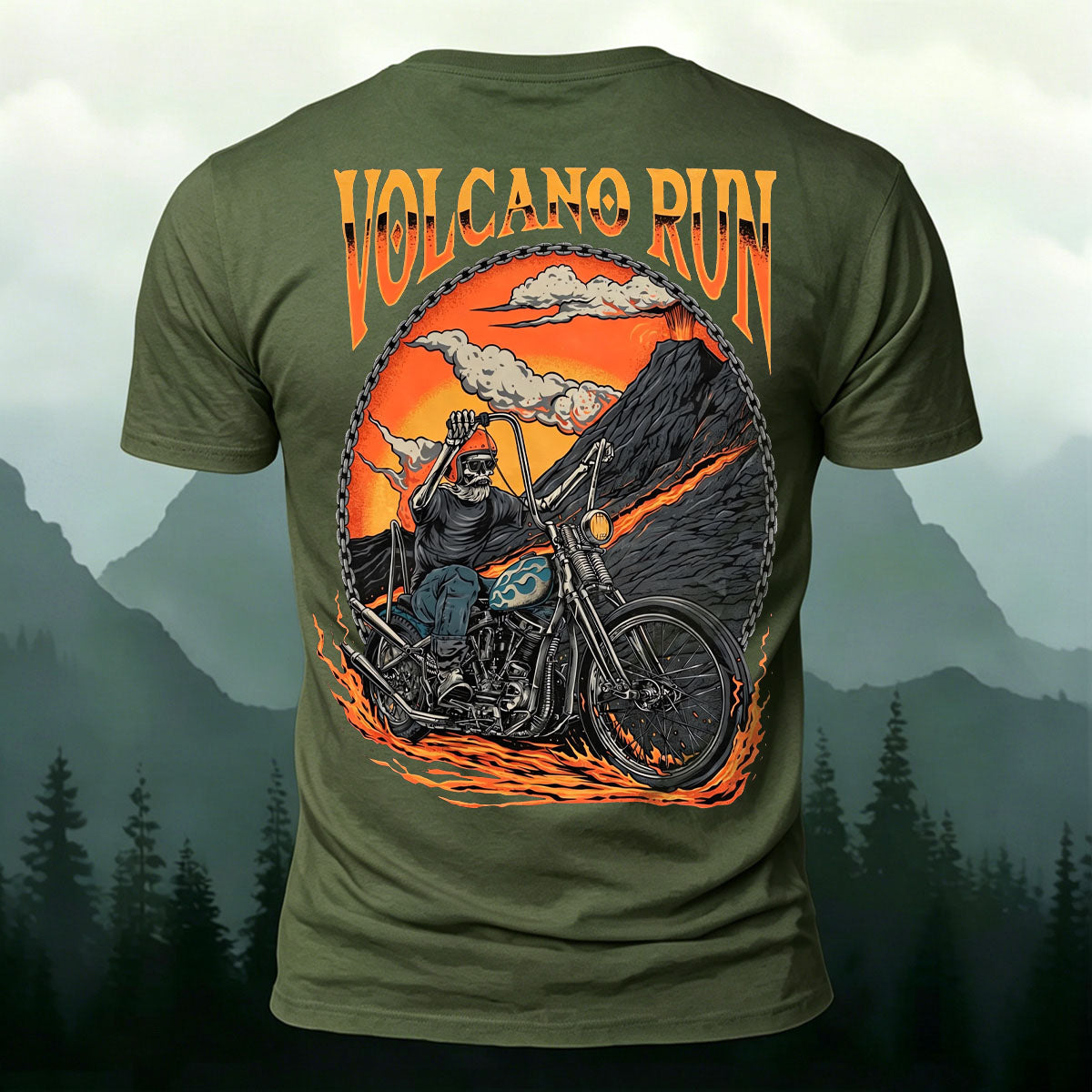 Skeleton Volcano Cycling Casual Cotton T-Shirt