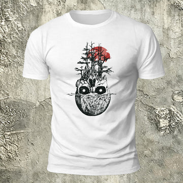 Withered Forest Skull Print Cotton Crew Neck T-Shirt White