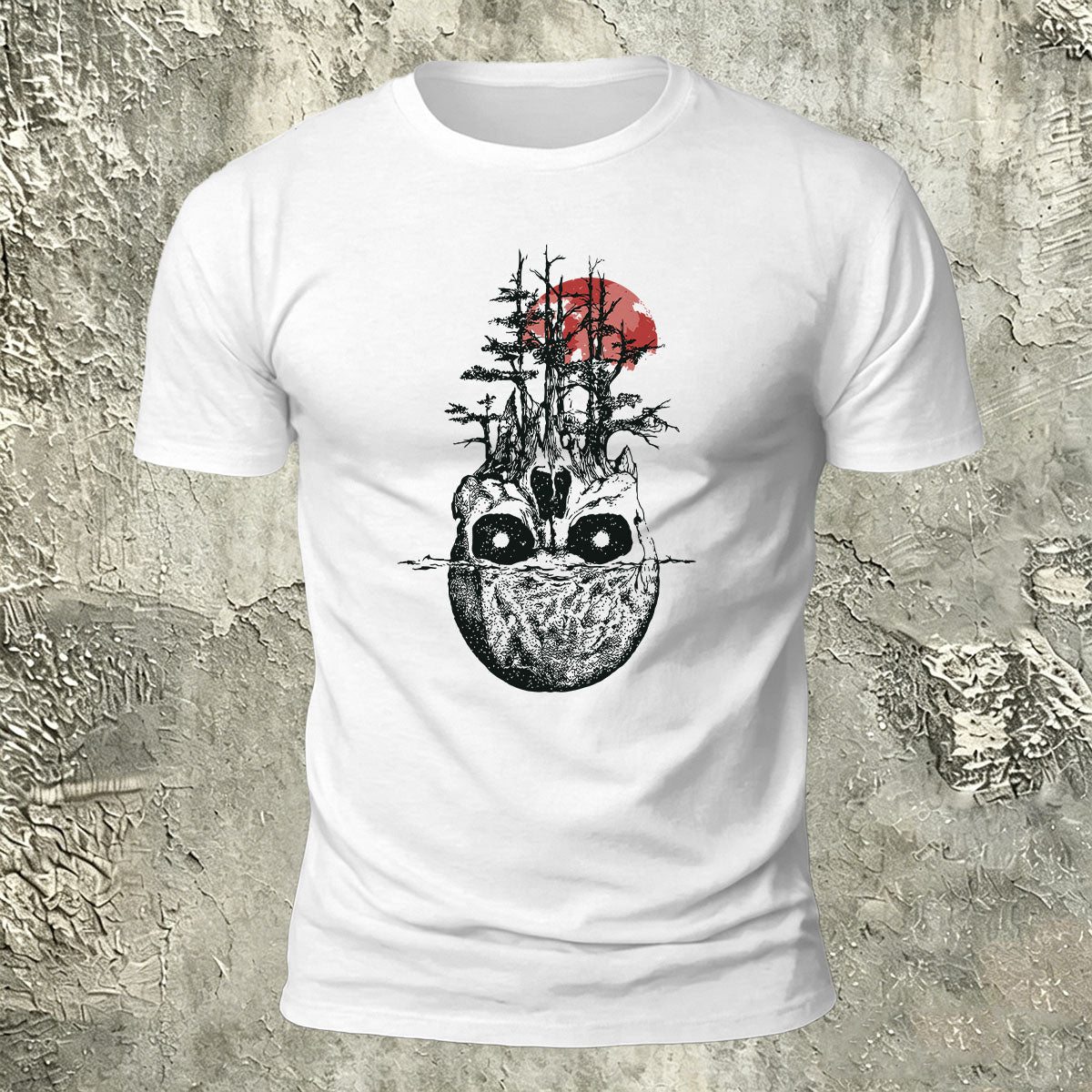 Withered Forest Skull Print Cotton Crew Neck T-Shirt White