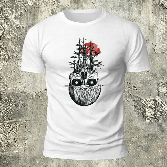 Withered Forest Skull Print Cotton Crew Neck T-Shirt White