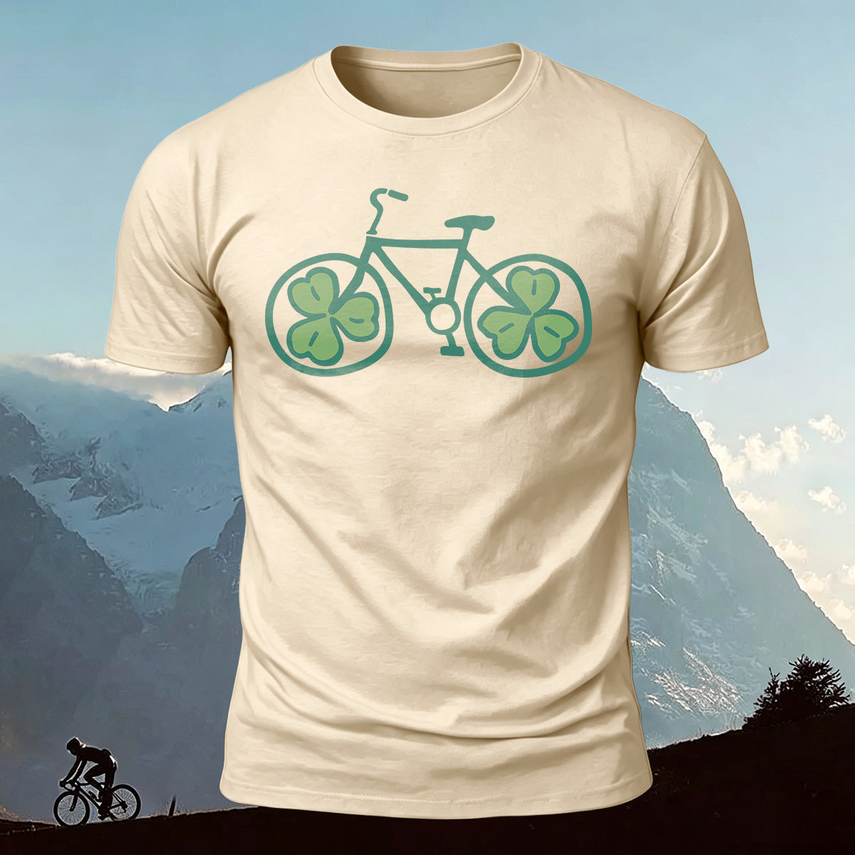 Clover-Printed Roller Bike 100% Cotton Casual T-Shirt