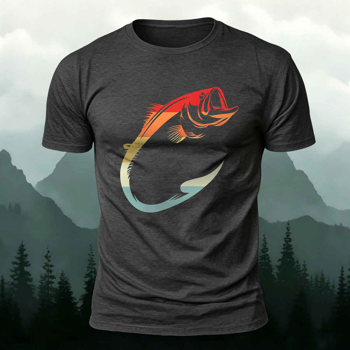 Colorful Hook Print Breathable Material Casual T-Shirt Dark Grey