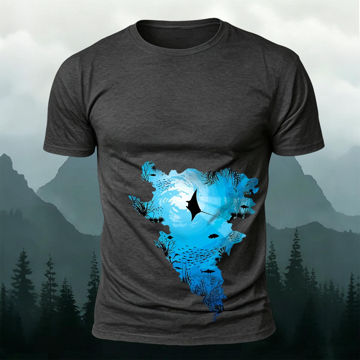 Deep Sea Dream Jellyfish Silhouette Printed Cotton T-Shirt