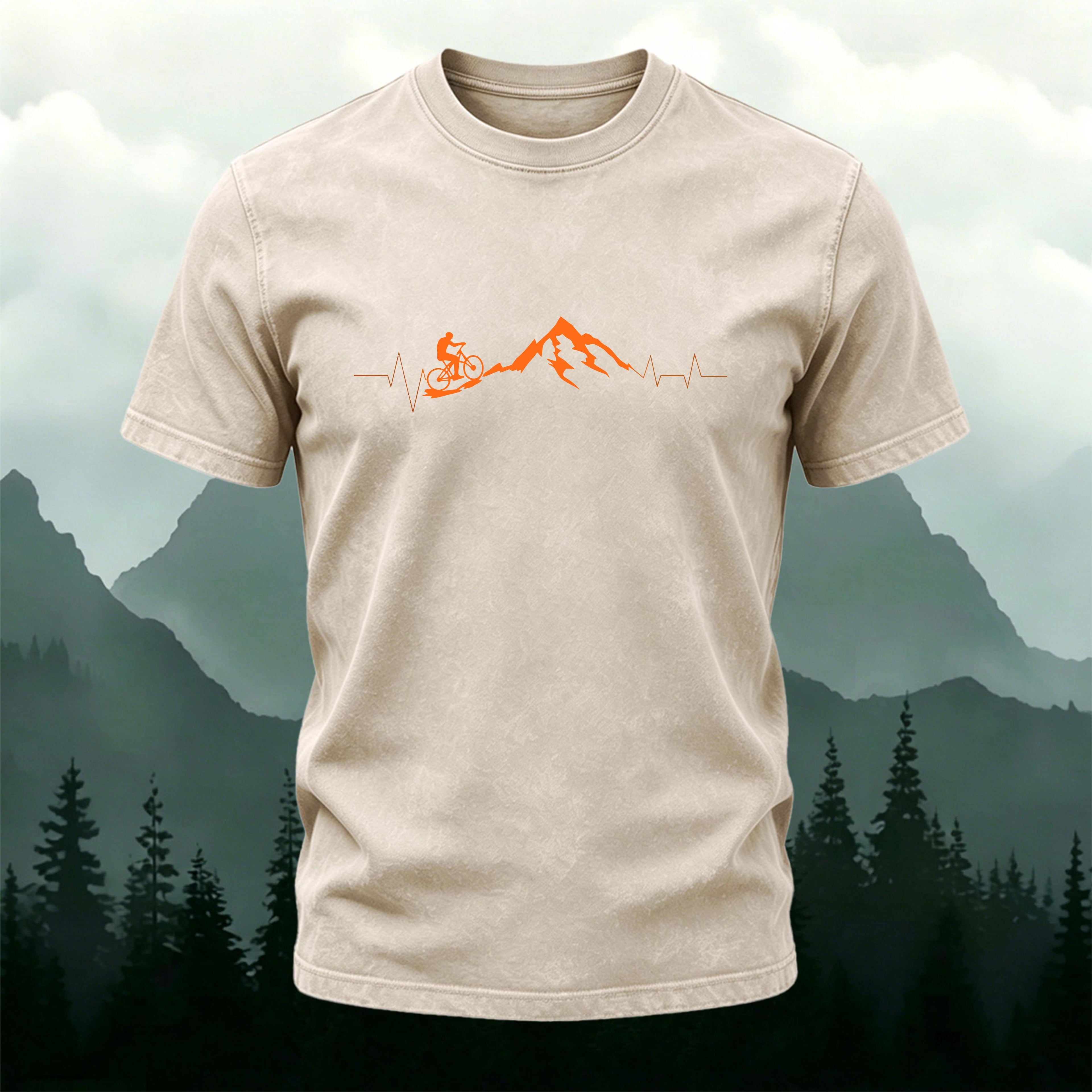 Outdoor Cyclist Print Casual Washed Cotton T-Shirt