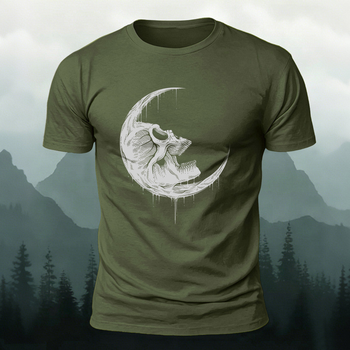 Skull Moon Graphic Trend Premium Cotton T-Shirt AMG
