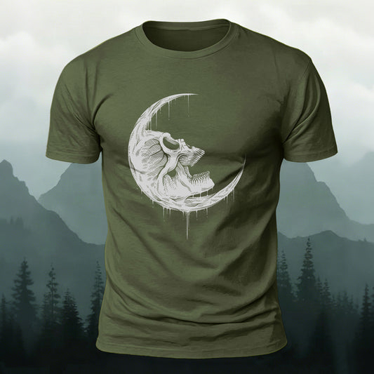 Skull Moon Graphic Trend Premium Cotton T-Shirt AMG