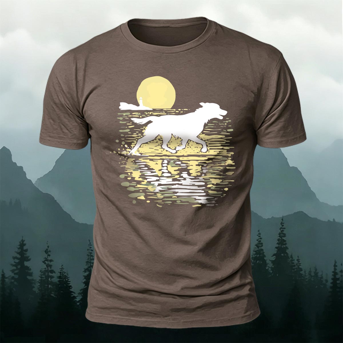 Wolf Running at Sunset Art Print Casual Cotton T-Shirt CO