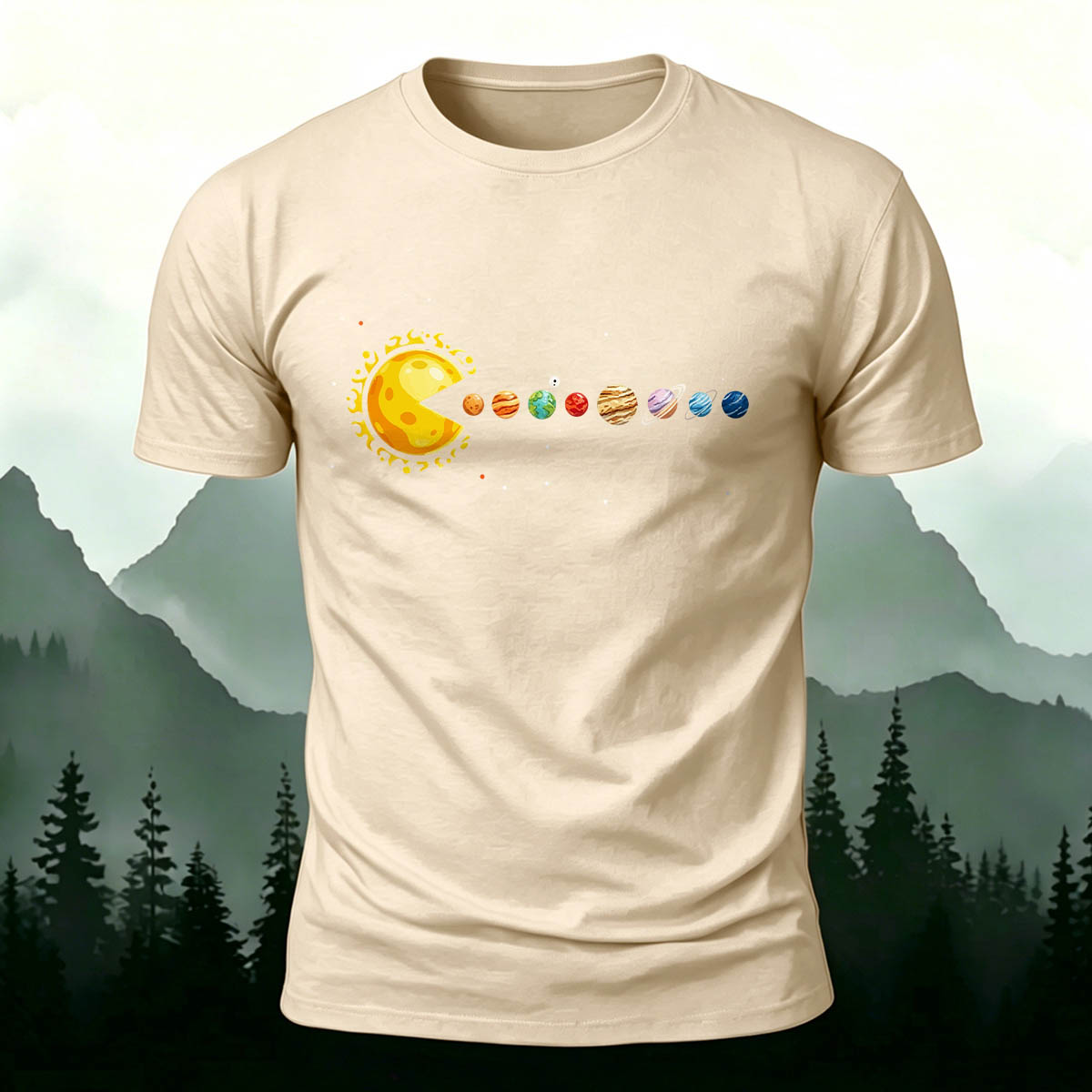 Fun Solar System Print Casual 100% Cotton T-Shirt