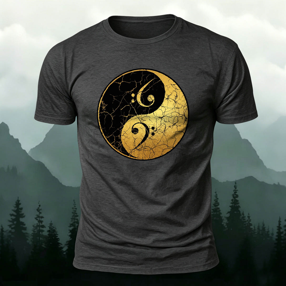Musician Yin-Yang Symbol Print Casual Cotton T-Shirt