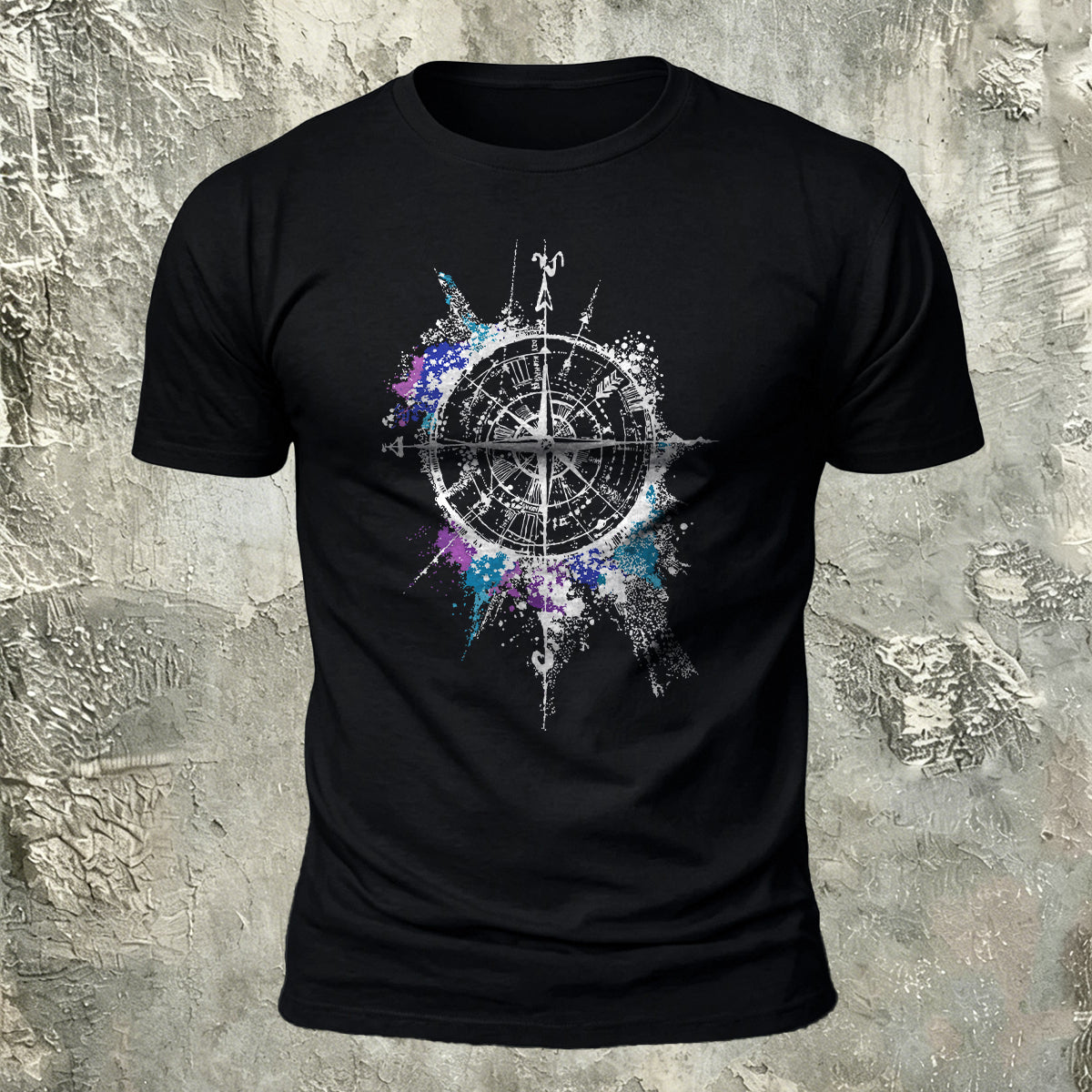 Compass Art Graphic 100% Cotton Casual T-Shirt Black