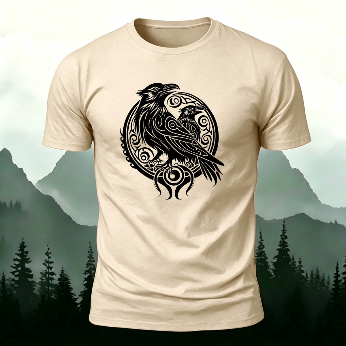 Bird Pattern Casual Natural 100% Cotton T-Shirt