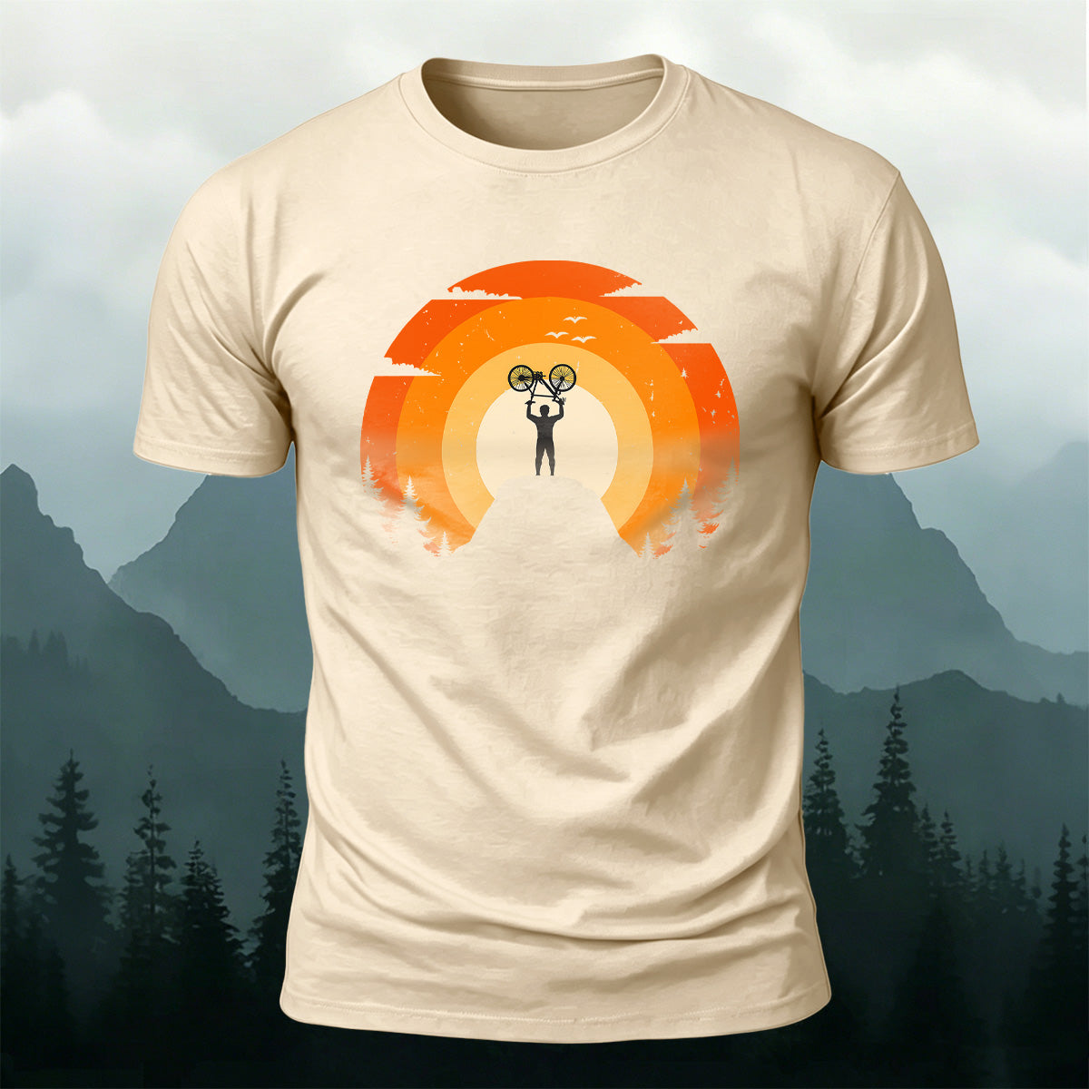 Outdoor Cycling Art Print 100% Cotton Comfort T-Shirt Beige