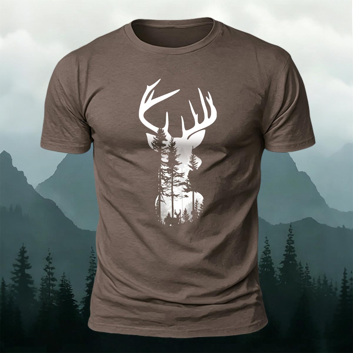 Moose Forest Print Natural Skin-Friendly T-Shirt