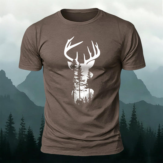 Moose Forest Print Natural Skin-Friendly T-Shirt