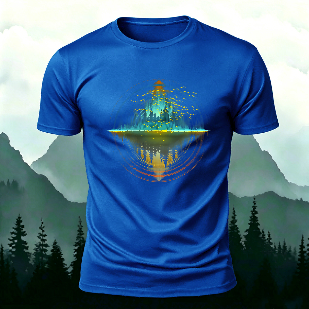 Scenic Print Outdoor Soft-touch Feel Casual T-shirt