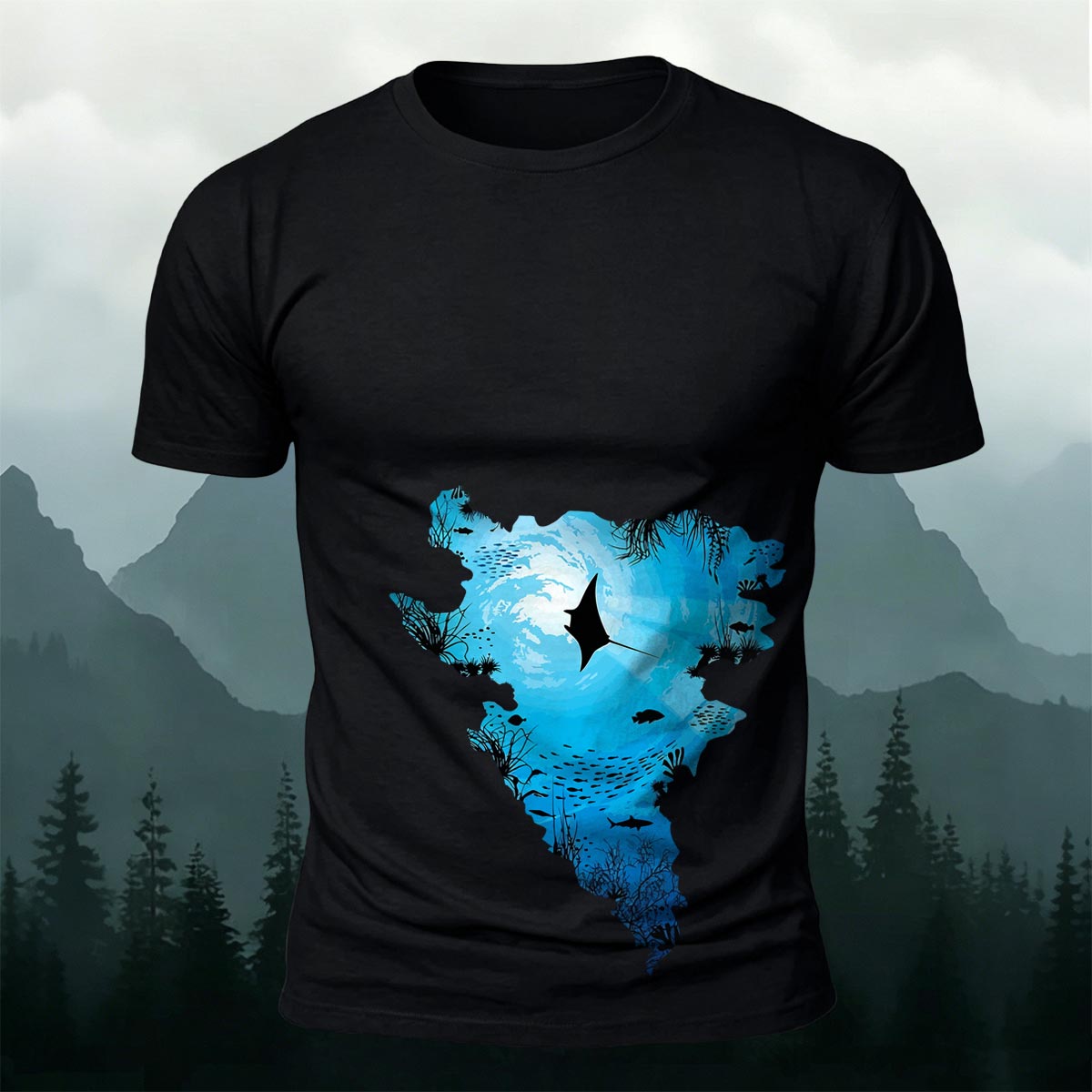 Deep Sea Dream Jellyfish Silhouette Printed Cotton T-Shirt