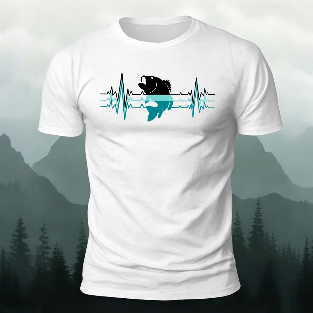 Outdoor Fishing Heartbeat Print Cotton T-Shirt