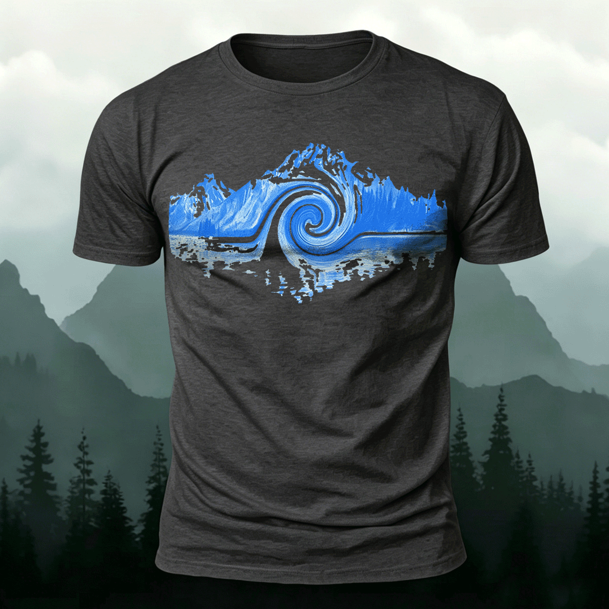 Abstract Landscape Print Premium Cotton Casual T-Shirt Dark Grey