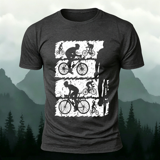 Mountain Bike Print Outdoor Style Soft Cotton T-Shirt Dark Grey