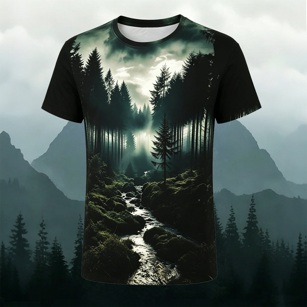 Natural Forest Art Print Casual Cotton T-Shirt