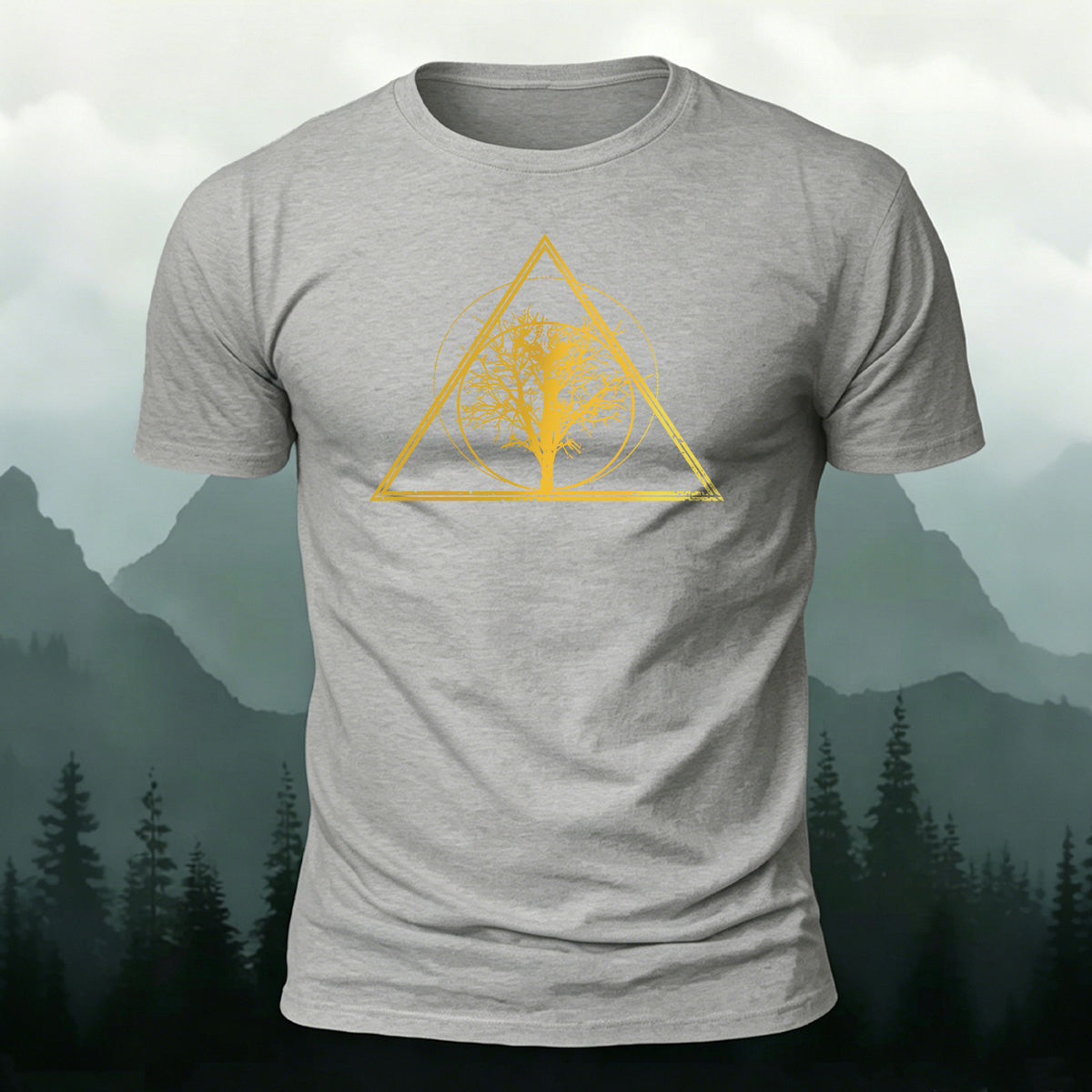 Tree-shaped Pattern Minimalist 100% Cotton T-Shirt Grey